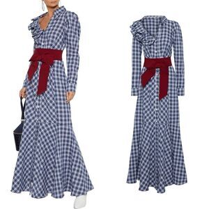 JOHANNA ORTIZ Under New Mexico Skies checked linen blend maxi dress *no belt